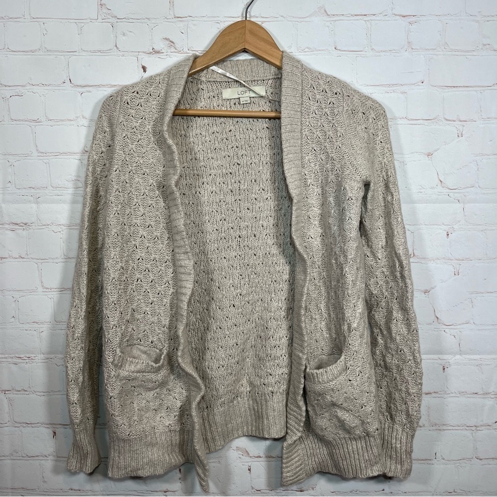 Ann Taylor Loft Sweater Cardigan Womens Size XS Tan Open Long Sleeve